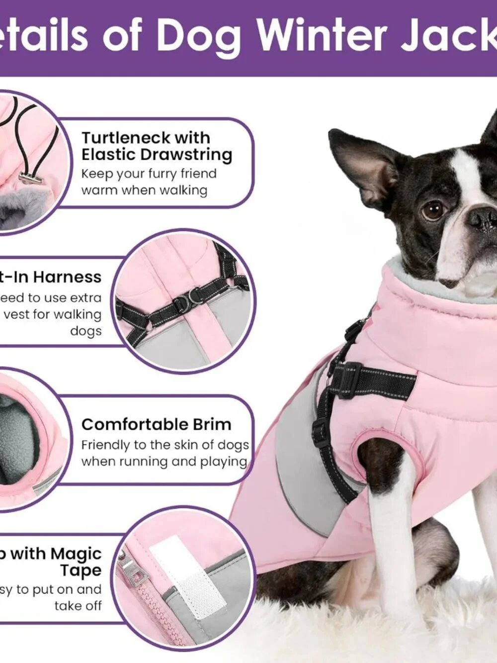 Dog Coat, XXXL Dog Jacket Winter with Harness Built in,